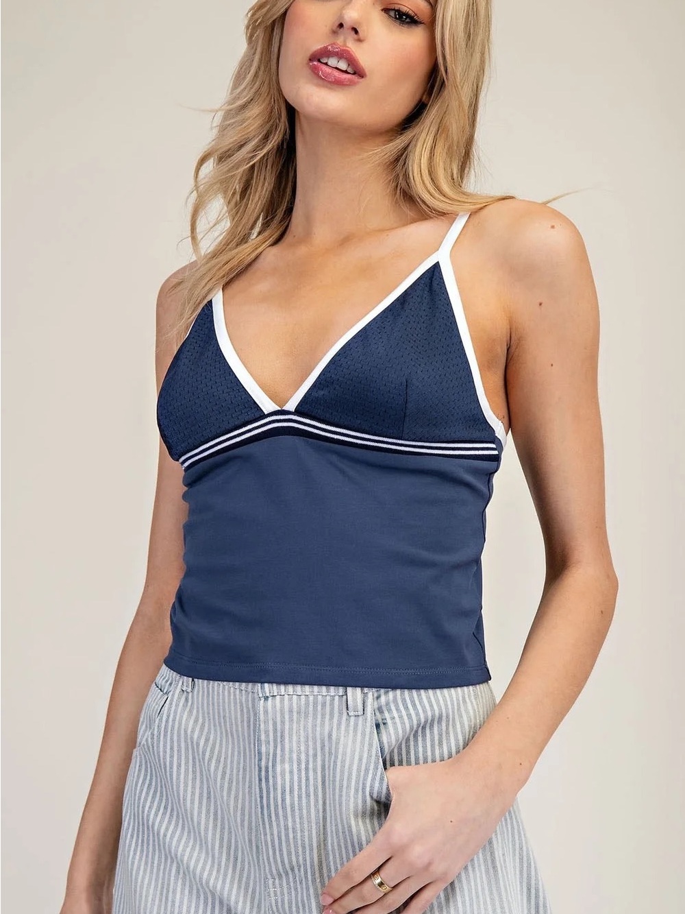 BDG Melanie Mesh Cropped Cami - Navy
